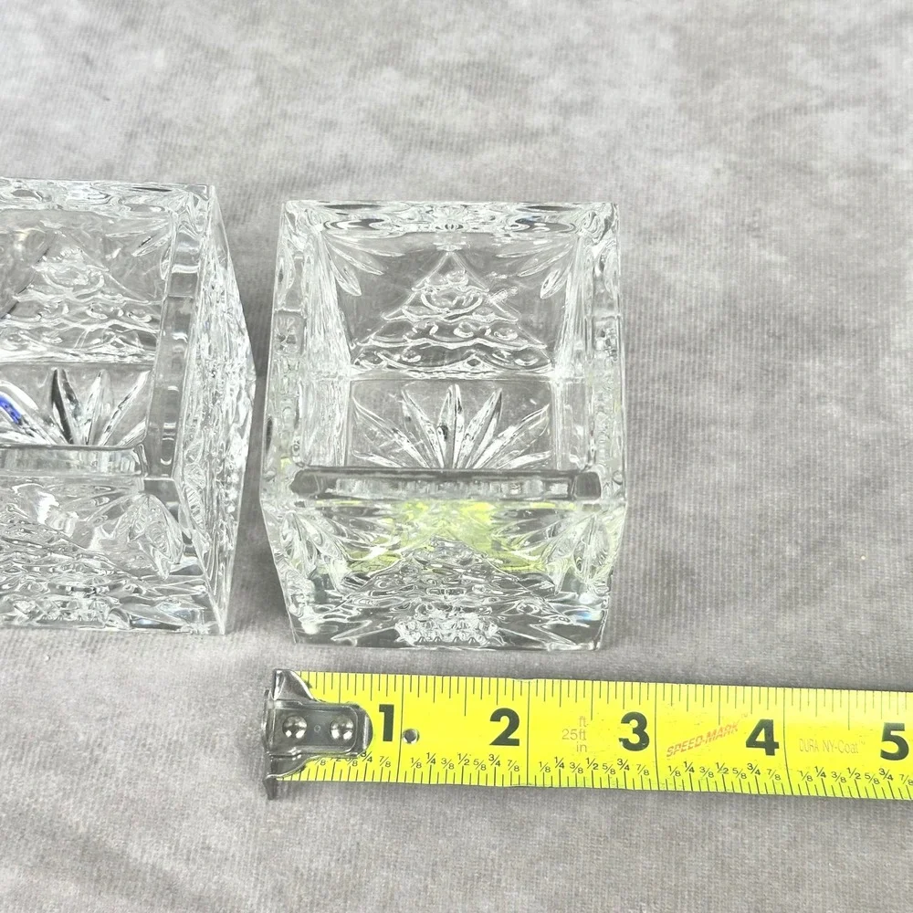 Waterford Crystal Glass Votive Candle Holders Square Christmas Tree Starburst